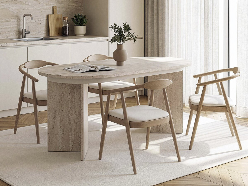 Mesa de jantar extensível em madeira 160/200 cm "Sorell" - 8 lugares - Travertino