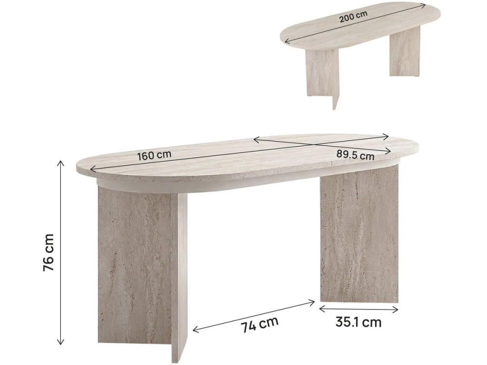 Mesa de jantar extensível em madeira 160/200 cm "Sorell" - 8 lugares - Travertino