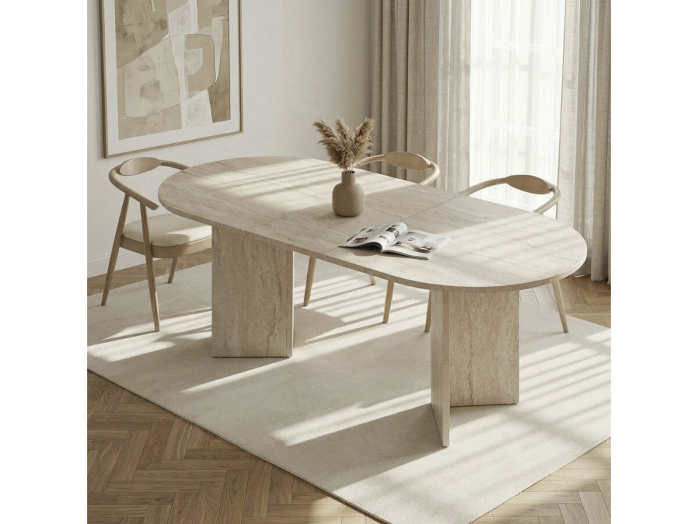 Mesa de jantar extensível em madeira 160/200 cm "Sorell" - 8 lugares - Travertino
