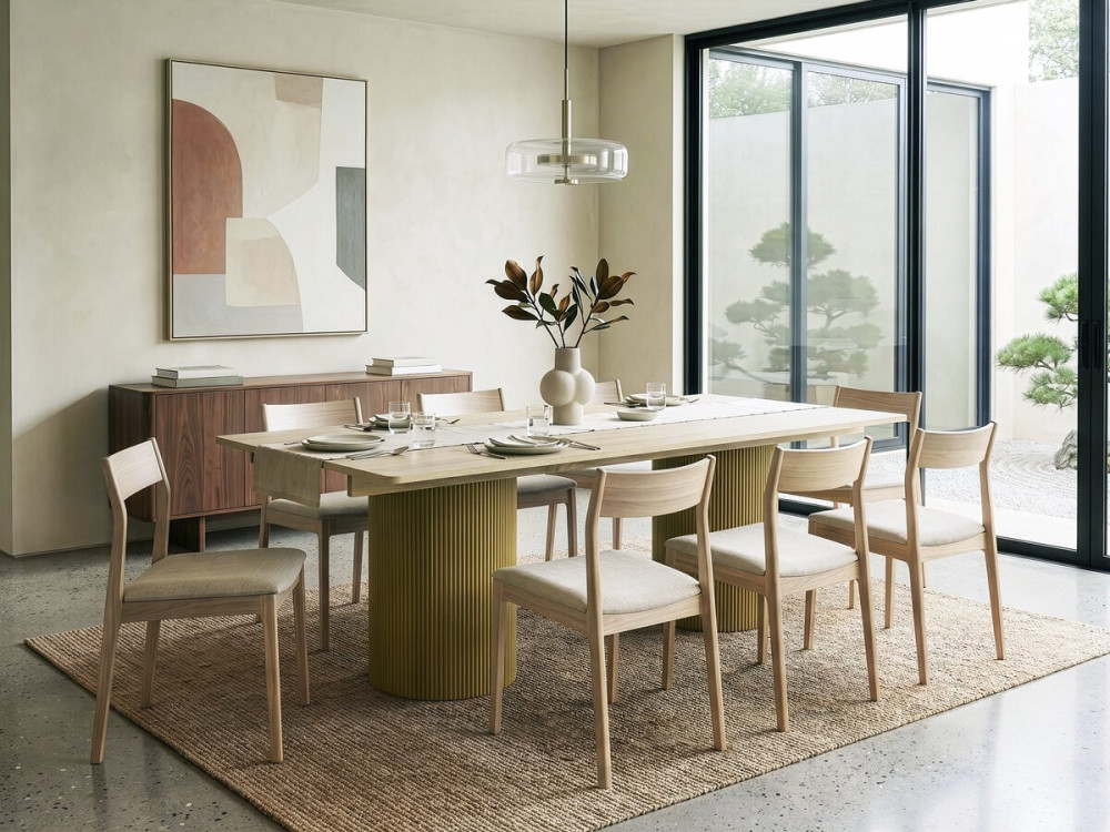 Mesa de jantar oval de madeira "Zénith" - 180 cm - 8 lugares sentados - Bege