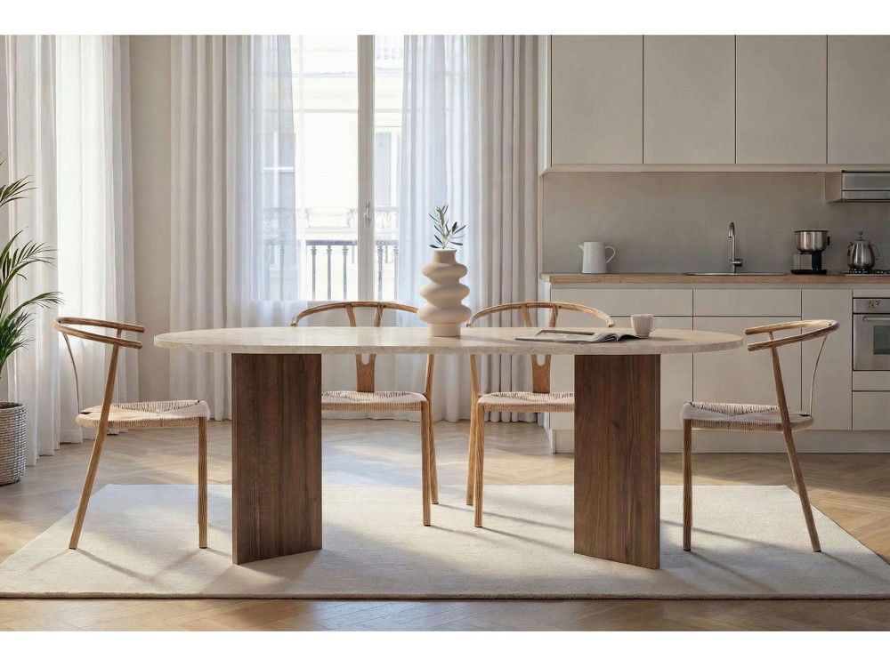 Mesa de jantar em madeira "Sabella" - 200 x 90 x 75 cm - Travertino
