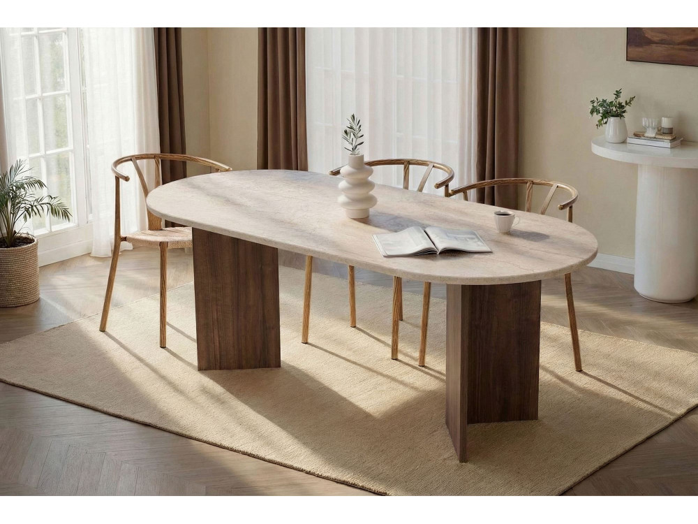Mesa de jantar em madeira "Sabella" - 200 x 90 x 75 cm - Travertino