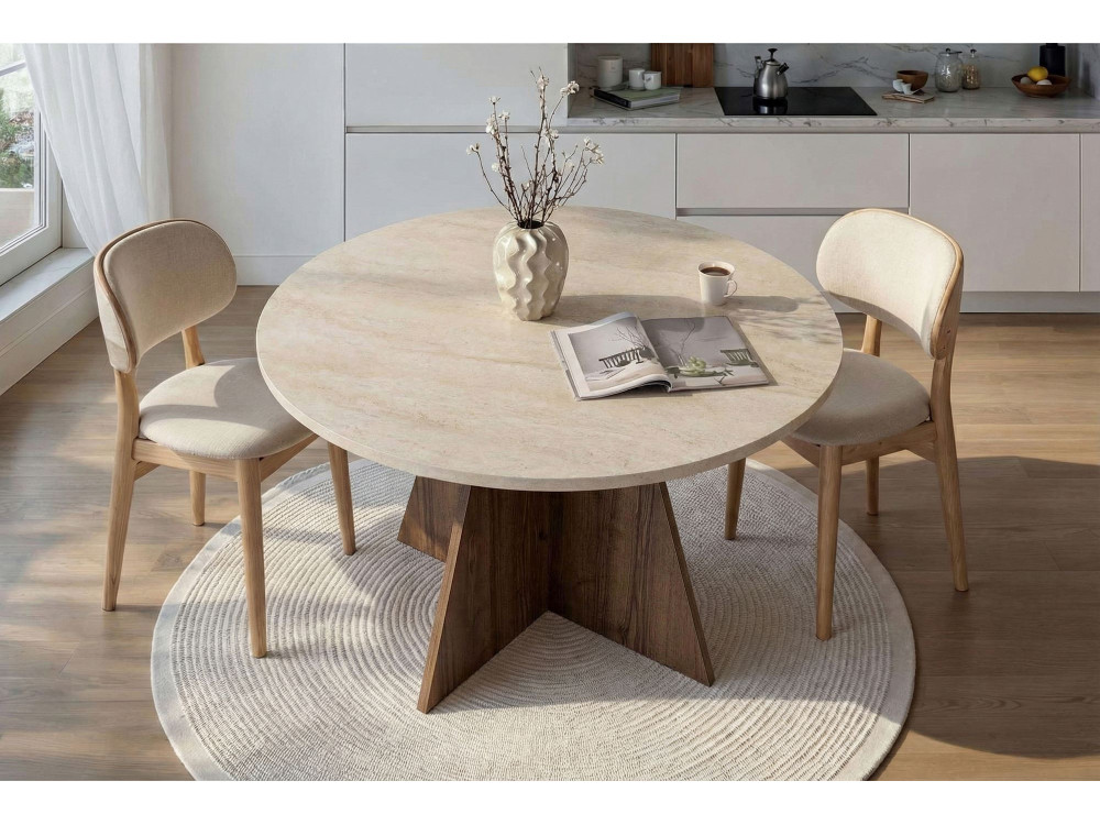 Mesa de jantar de madeira "Virella" - 120 x 120 x 75 cm - Travertino