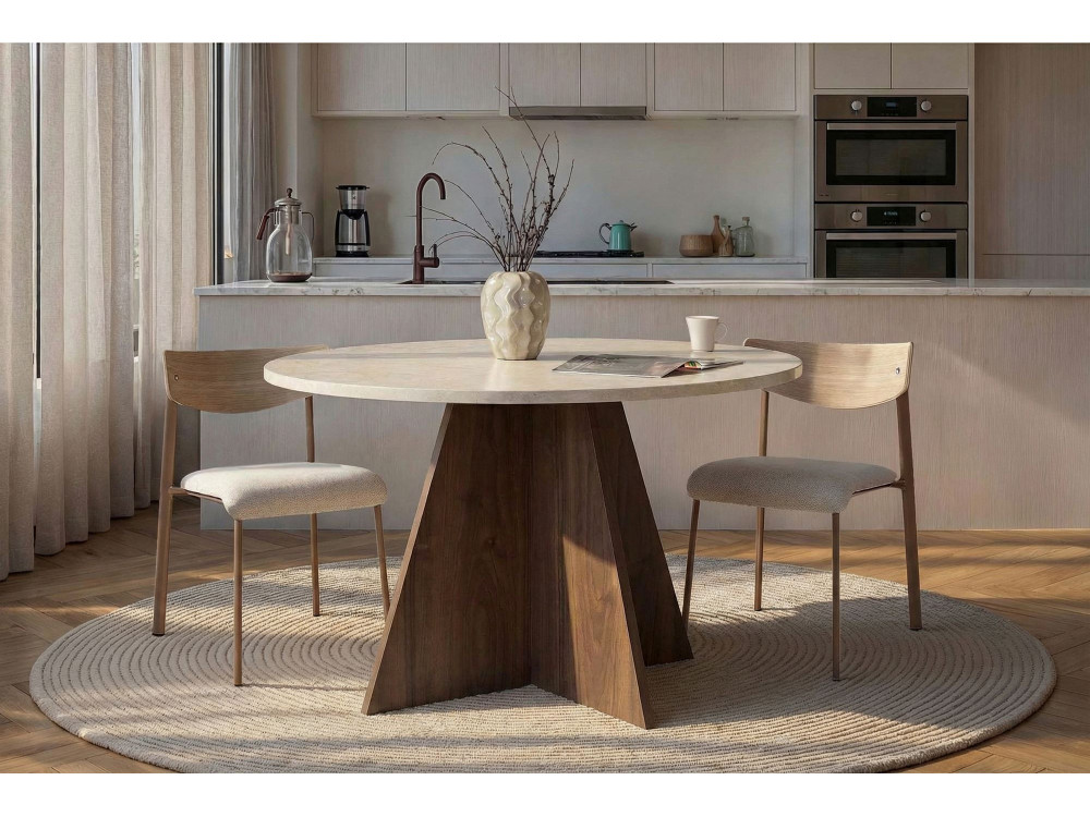 Mesa de jantar de madeira "Virella" - 120 x 120 x 75 cm - Travertino