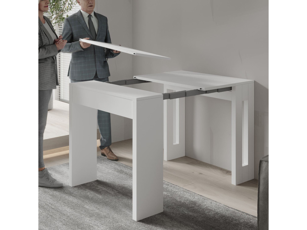 Mesa de jantar extensível de madeira "Nivo" - 80 x 44 x 76 cm - Branco