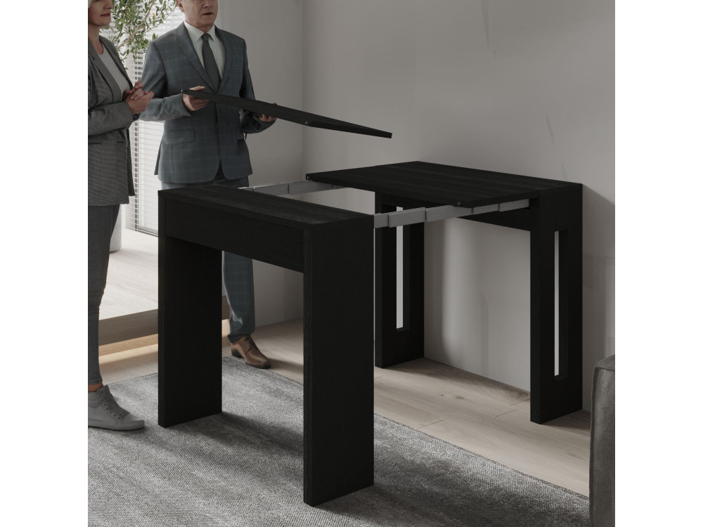 Mesa de jantar extensível de madeira "Nivo" - 80 x 44 x 76 cm - Preto