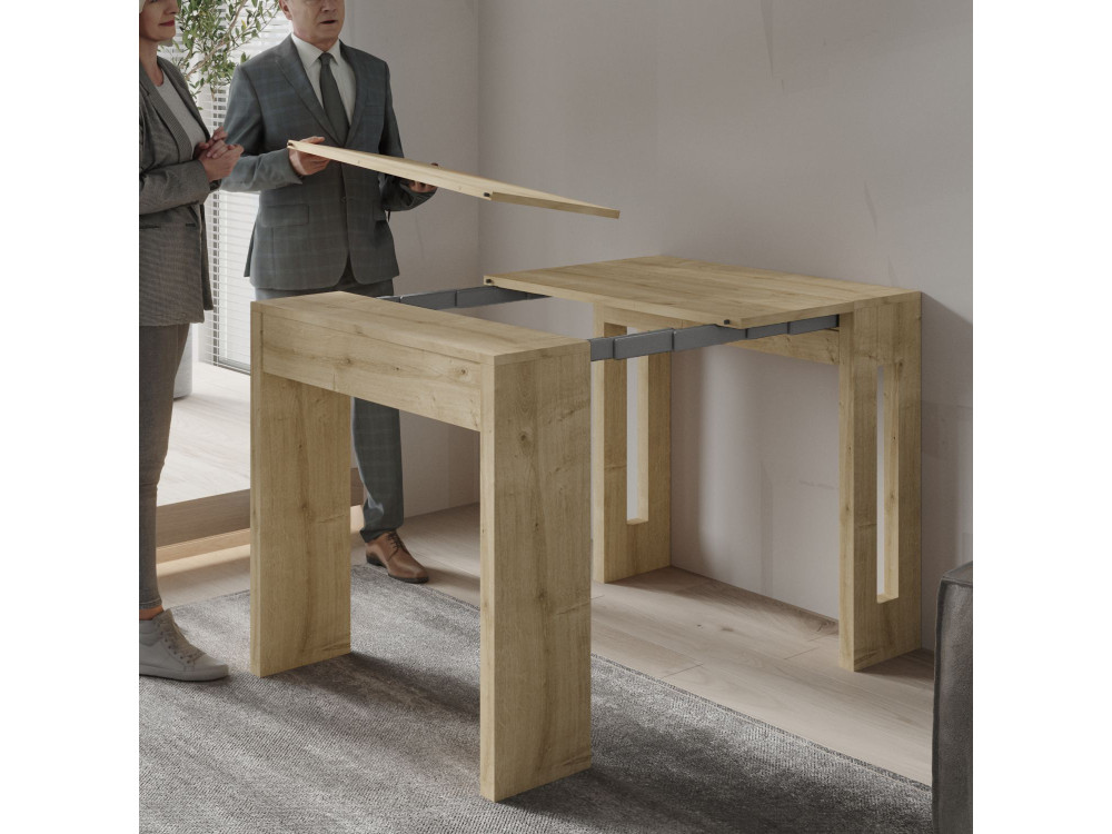 Mesa de jantar extensível de madeira "Nivo" - 80 x 44 x 76 cm - Bege