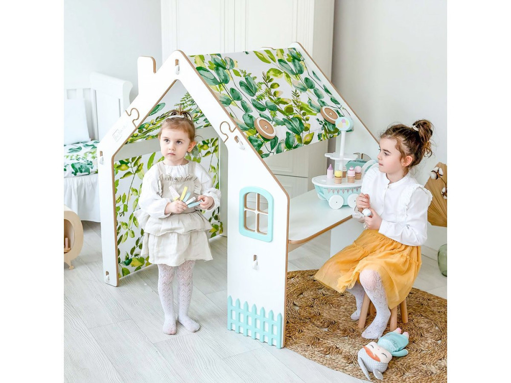 Teatro infantil de madeira "Bianelli" com mesa - 114 x 93 x 120 cm - Branco / Menta