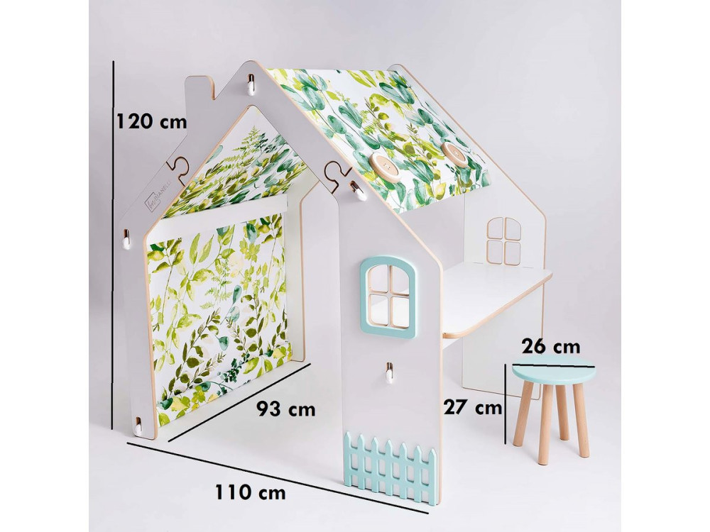 Teatro infantil de madeira "Bianelli" com mesa - 114 x 93 x 120 cm - Branco / Menta