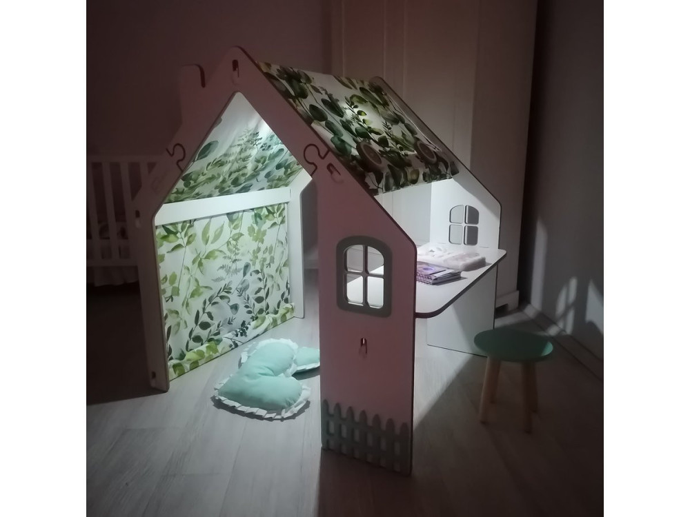 Teatro infantil de madeira "Bianelli" com mesa - 114 x 93 x 120 cm - Branco / Menta