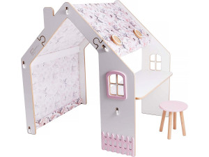 Teatro infantil de madeira "Bianelli" com mesa - 114 x 93 x 120 cm - Branco / Rosa