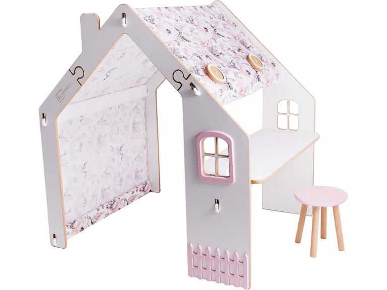 Teatro infantil de madeira "Bianelli" com mesa - 114 x 93 x 120 cm - Branco / Rosa