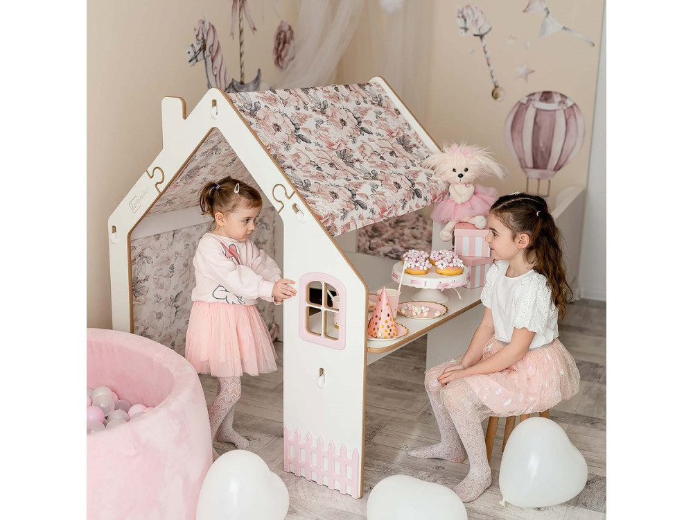 Teatro infantil de madeira "Bianelli" com mesa - 114 x 93 x 120 cm - Branco / Rosa