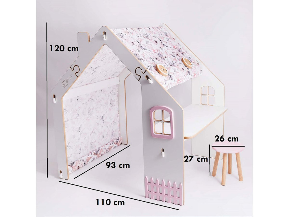 Teatro infantil de madeira "Bianelli" com mesa - 114 x 93 x 120 cm - Branco / Rosa