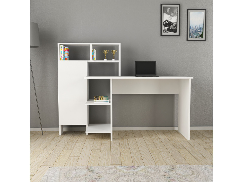 Secretária de madeira "Bugra" - 135 x 60 x 111 cm - Branco