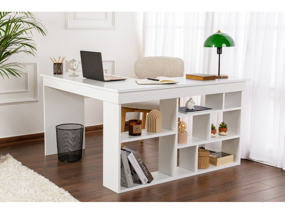 Secretária de madeira "Vesper" 130 x 120 x 72 cm - Branco natural