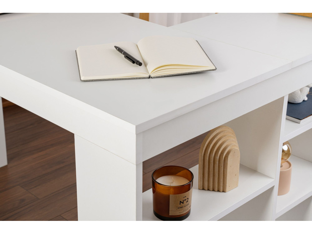 Secretária de madeira "Vesper" 130 x 120 x 72 cm - Branco natural