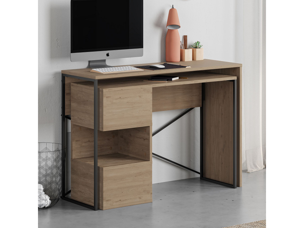 Secretária modular de madeira "Badau" - 110 x 102 x 77 cm - Castanho