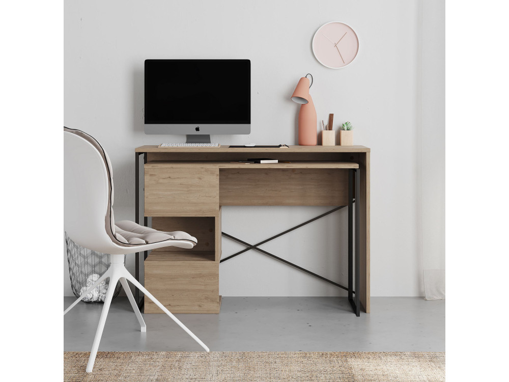 Secretária modular de madeira "Badau" - 110 x 102 x 77 cm - Castanho