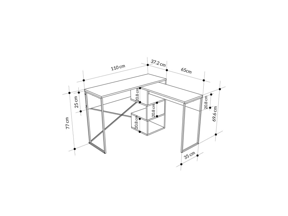 Secretária modular de madeira "Badau" - 110 x 102 x 77 cm - Castanho