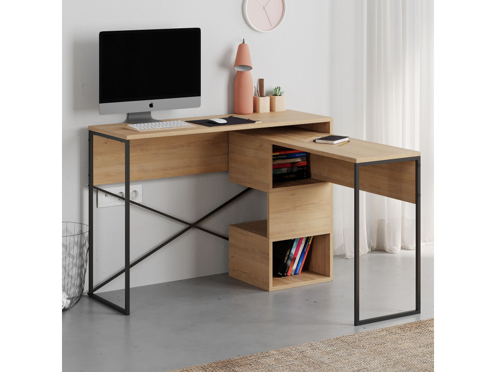 Secretária modular de madeira "Badau" - 110 x 102 x 77 cm - Bege