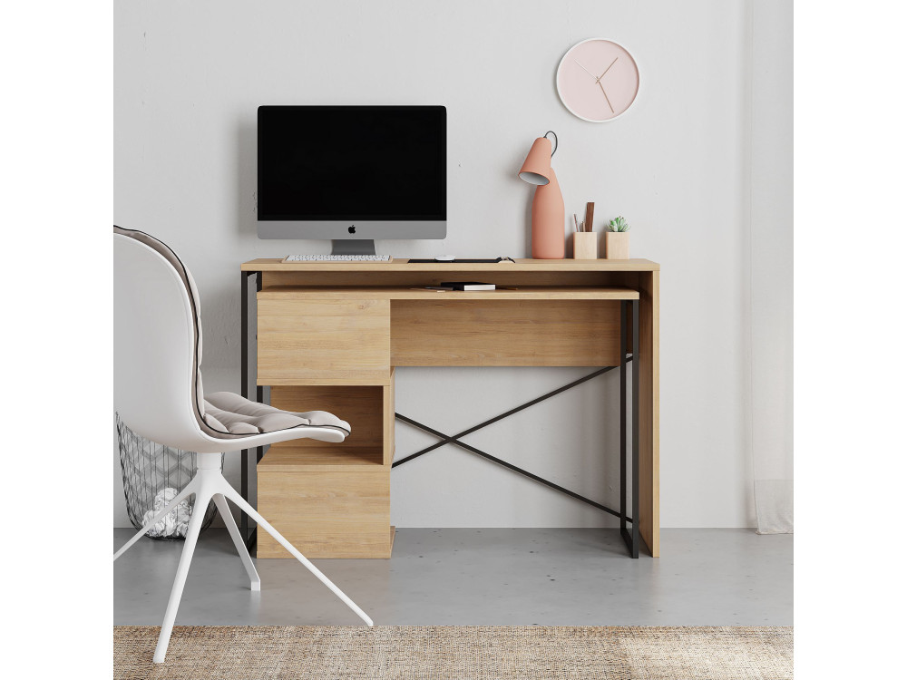 Secretária modular de madeira "Badau" - 110 x 102 x 77 cm - Bege