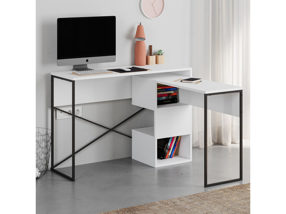 Secretária modular de madeira "Badau" - 110 x 102 x 77 cm - Branco