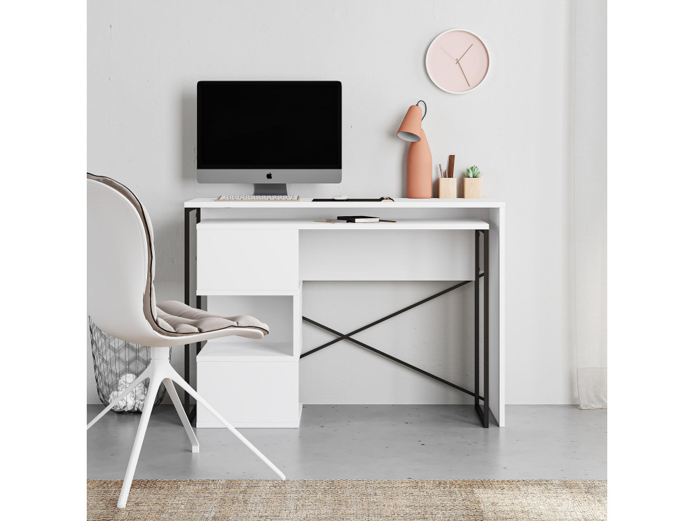 Secretária modular de madeira "Badau" - 110 x 102 x 77 cm - Branco