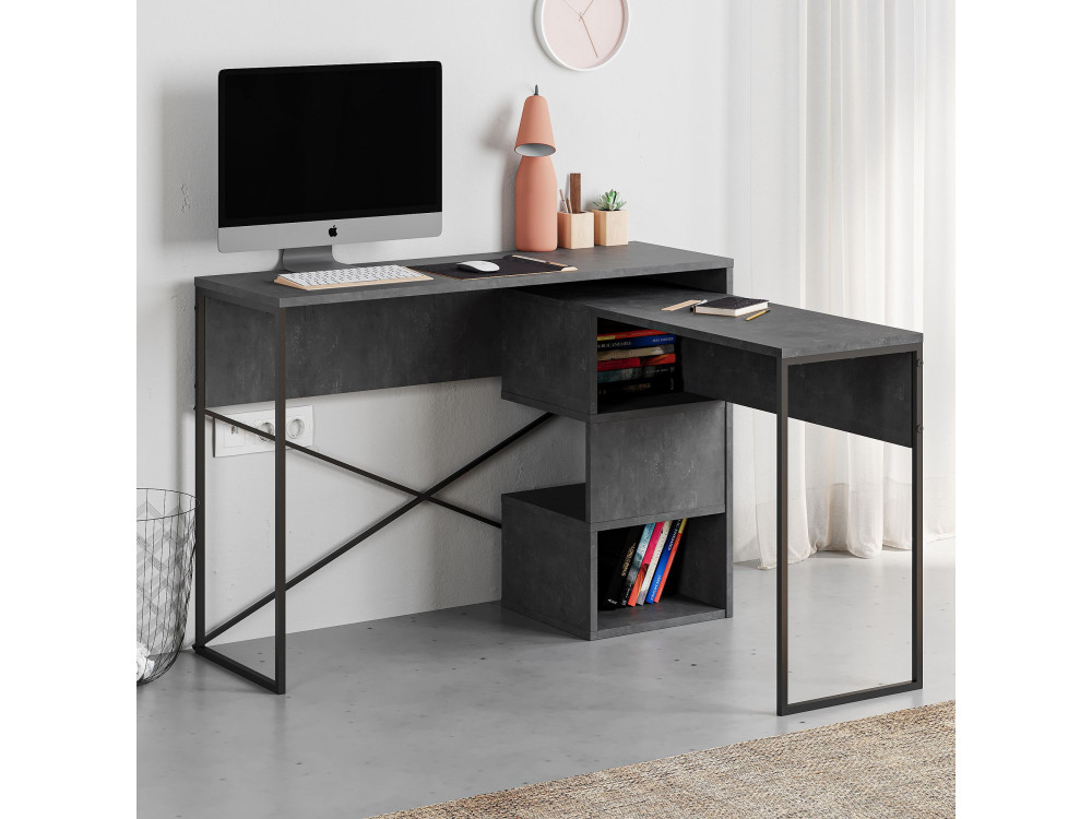 Secretária modular de madeira "Badau" - 110 x 102 x 77 cm - Cinzento