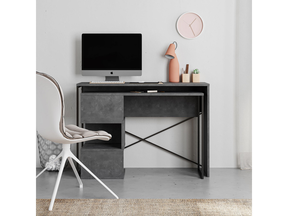 Secretária modular de madeira "Badau" - 110 x 102 x 77 cm - Cinzento