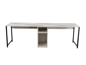 Secretária dupla "Twin" com 2 prateleiras de madeira - 240 x 60 x 74 cm - Branco marmoreado