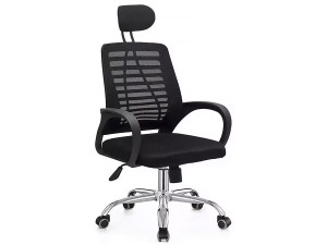 Cadeira de escritório ergonómica com altura regulável e apoio de cabeça "Sébastien" - Preta