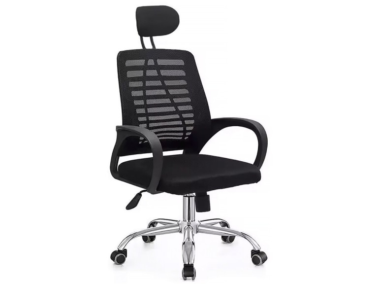 Cadeira de escritório ergonómica com altura regulável e apoio de cabeça "Sébastien" - Preta