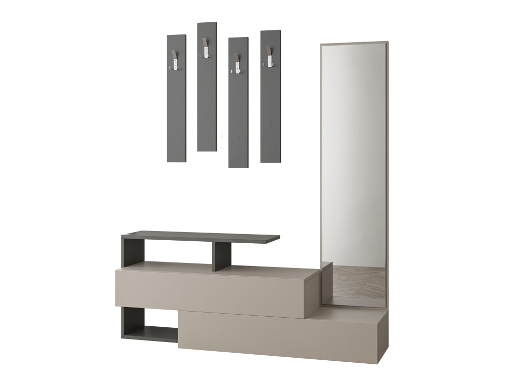 Móvel de corredor "Ramda" com espelho de madeira - 137 x 35 x 154 cm - Cinzento antracite