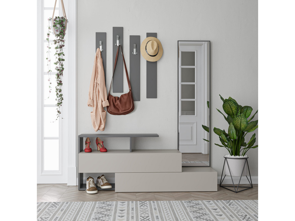 Móvel de corredor "Ramda" com espelho de madeira - 137 x 35 x 154 cm - Cinzento antracite