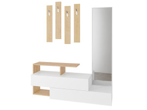 Móvel de corredor "Ramda" com espelho de madeira - 137 x 35 x 154 cm - Bege