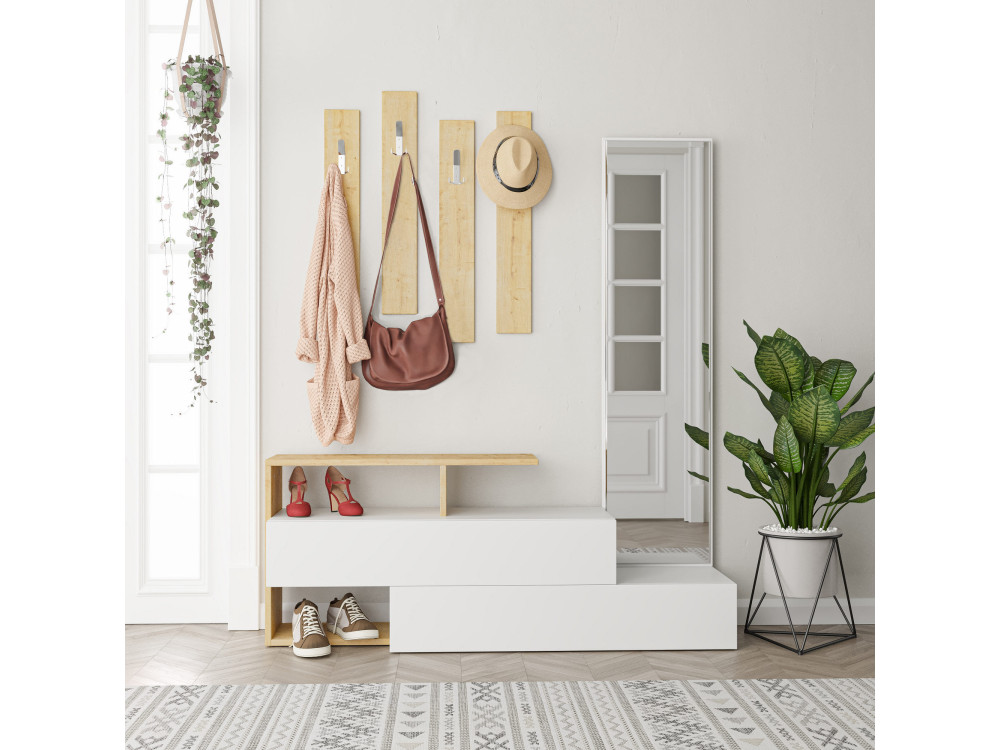 Móvel de corredor "Ramda" com espelho de madeira - 137 x 35 x 154 cm - Bege