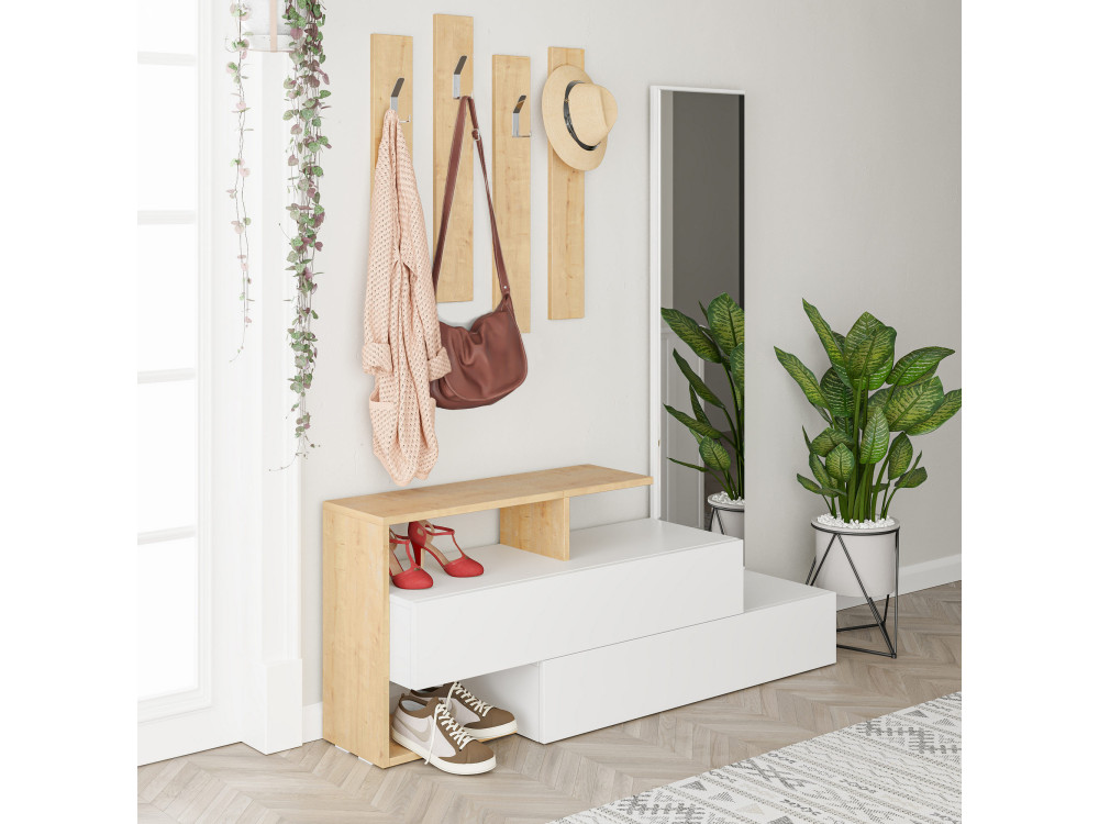 Móvel de corredor "Ramda" com espelho de madeira - 137 x 35 x 154 cm - Bege