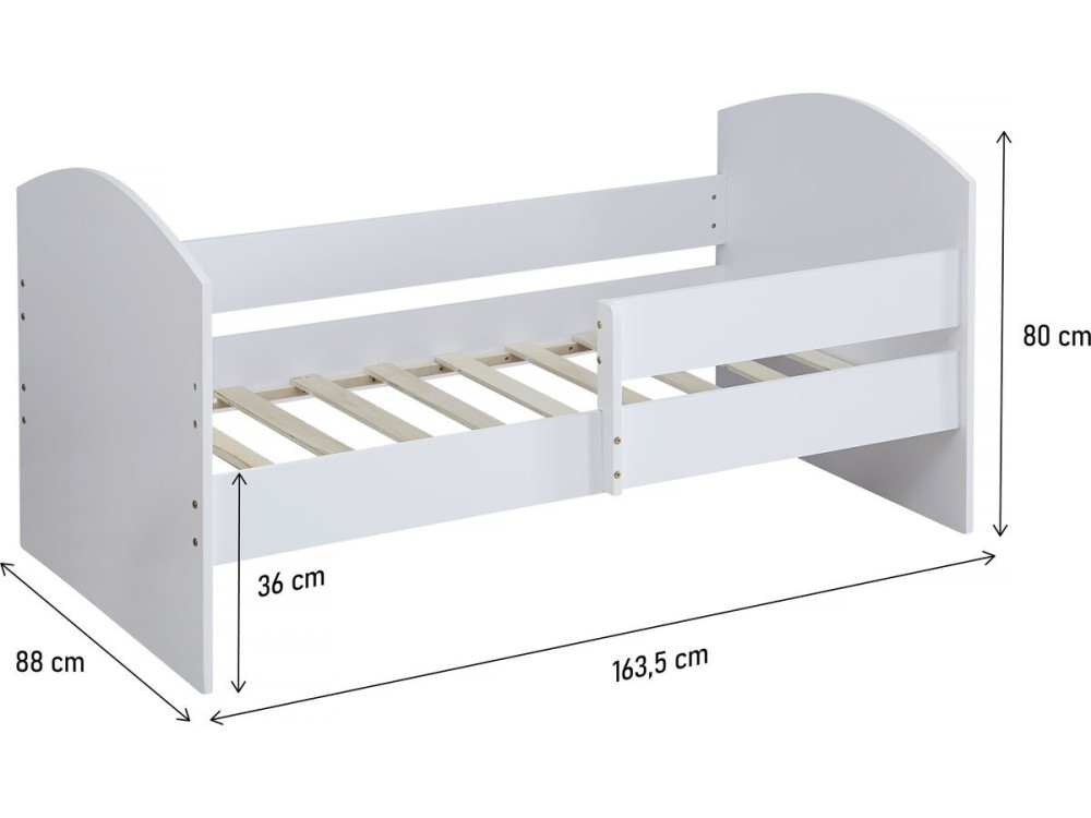 Cama infantil com barreira "Victoria" - Madeira - Branca - 80 x 160 cm