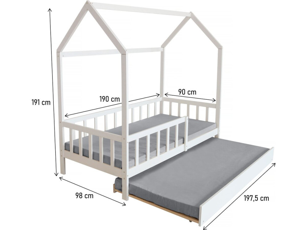 Cama cabine infantil com gaveta "Paloma" - 90 x 190 cm - Branco
