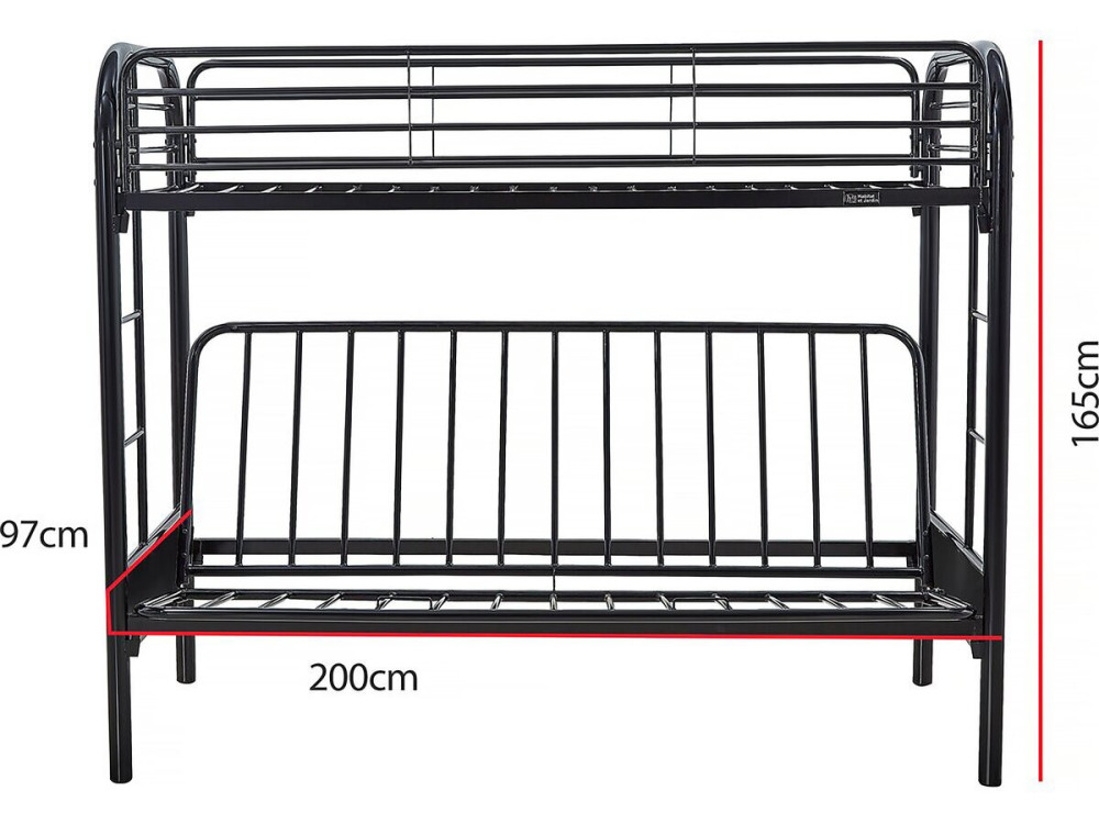 Cama mezanino "POLO" - 90 x 190 cm - Preto