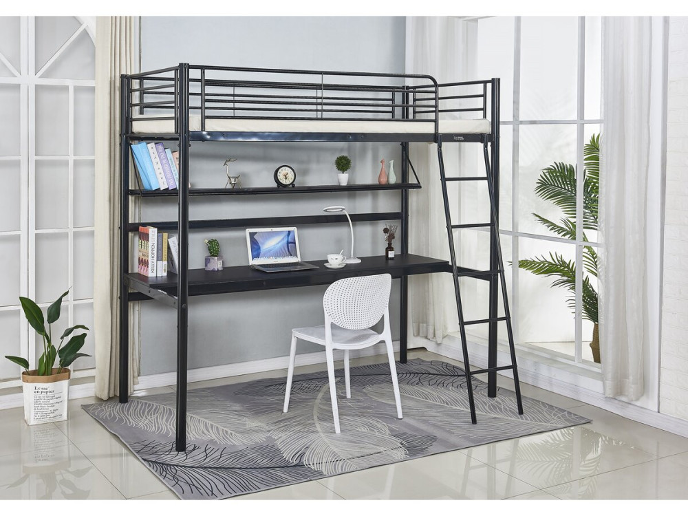Cama alta com secretária "Alona" - 90 x 190 cm - Preto