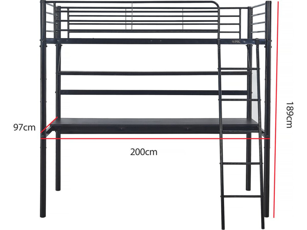 Cama alta com secretária "Alona" - 90 x 190 cm - Preto