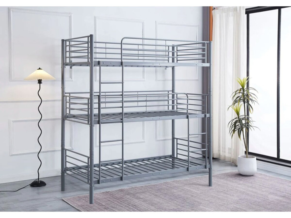 Beliche triplo de metal "HAVIN" - 90 x 190 cm - Cinza