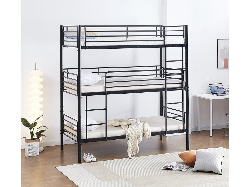 Beliche triplo de metal "HAVIN" - 90 x 190 cm - Preto