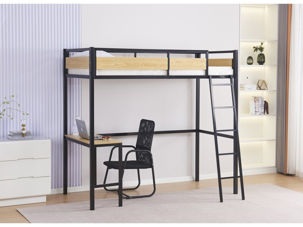 Cama mezanino “Ethan” com mesa - 90 x 190 cm - Preto