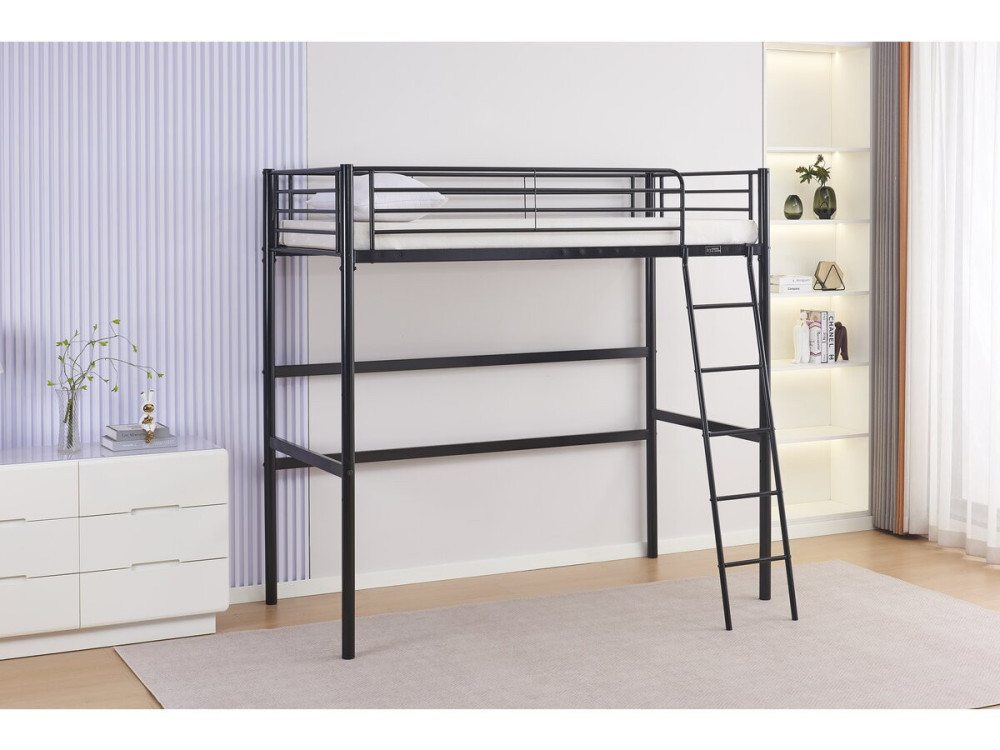 Cama alta de metal "Alora" - 90 x 190 cm - Preto