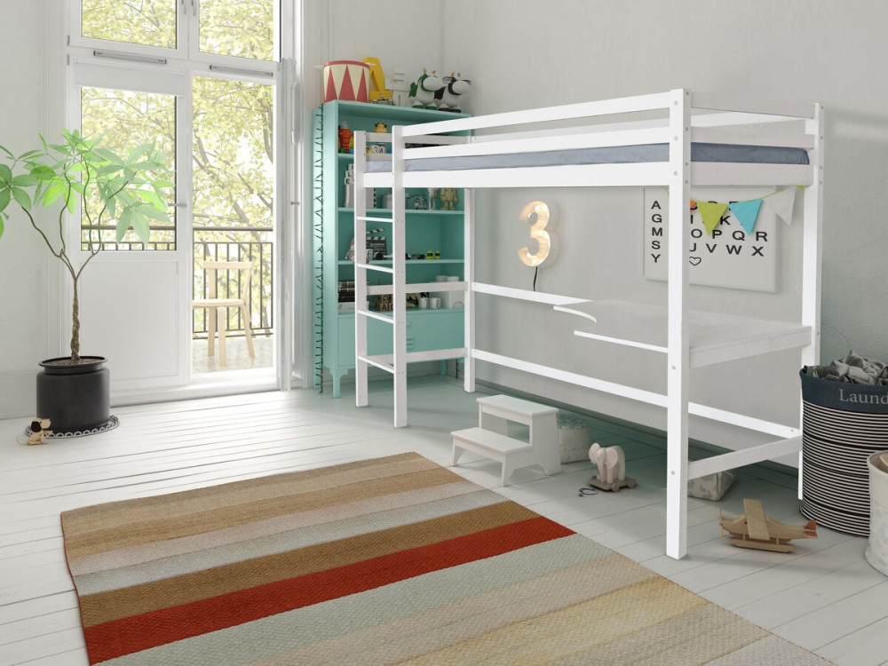 Cama infantil com mezanino e secretária "Ângela" 90 x 190 cm - Branca
