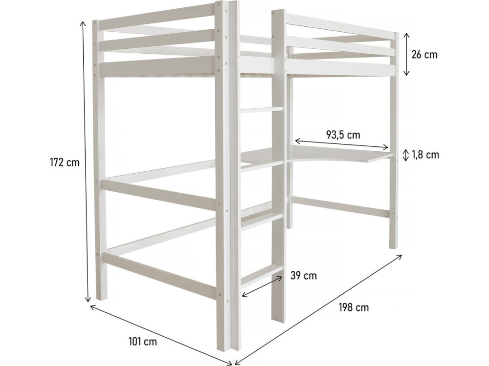 Cama infantil com mezanino e secretária "Ângela" 90 x 190 cm - Branca
