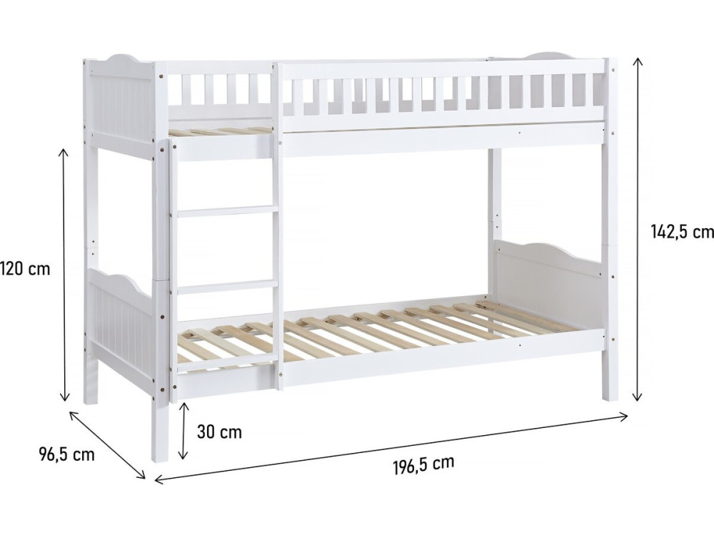 Beliche infantil "Gabriel" - Madeira - Branco - 90 x 190 cm